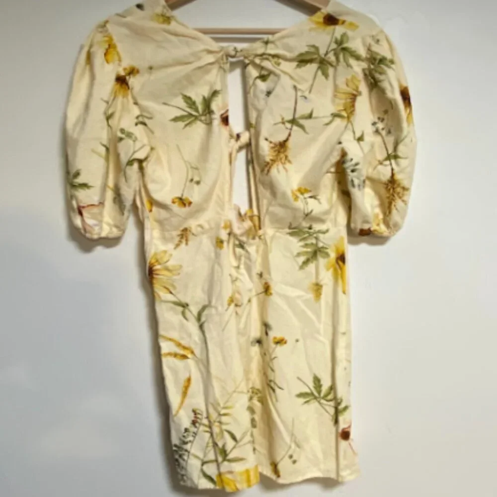 H&M Floral Cut-Out Puff Sleeve Mini Dress - Size L - Picture 9 of 13